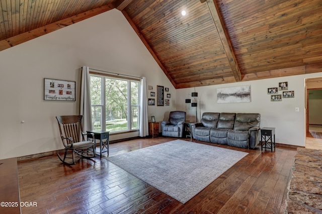 204 Split Rail Dr, Joplin, MO 64801 - living area featuring high vaulted ceiling, a wood ceiling with exposed beams, and hardwood / wood-style floors