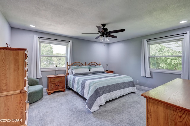 204 Split Rail Dr, Joplin, MO 64801 - bedroom featuring light colored carpet, a textured ceiling, recessed lighting, and a ceiling fan