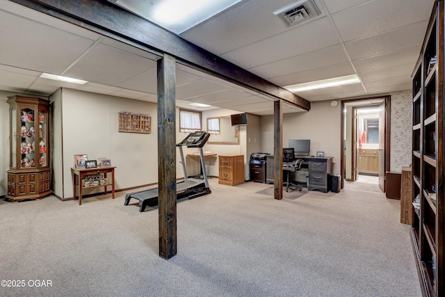 204 Split Rail Dr, Joplin, MO 64801 - below grade area featuring a paneled ceiling, carpet, and an office area