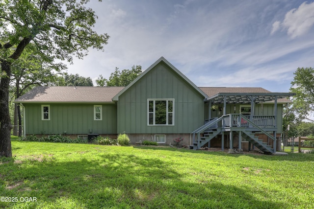 204 Split Rail Dr, Joplin, MO 64801 - back of property with board and batten siding, stairs, roof with shingles, and a pergola