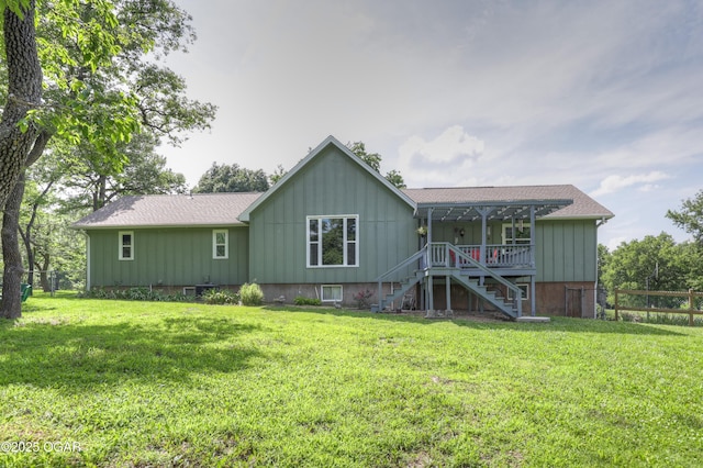 204 Split Rail Dr, Joplin, MO 64801 - rear view of house featuring stairs, board and batten siding, and a shingled roof