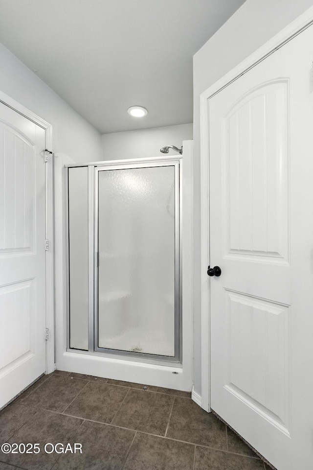 305 Anita Dr, Carl Junction, MO 64834 - bathroom with a shower stall, tile patterned flooring, and recessed lighting