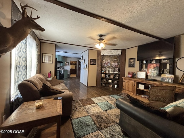 7575AND 7627 Amarillo Ln, Seneca, MO 64865 - living room with a textured ceiling, wood finished floors, and a ceiling fan