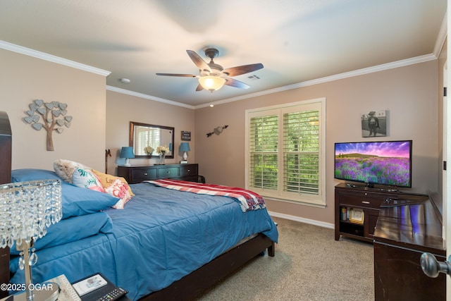 3101 Shore Dr, Grove, OK 74344 - carpeted bedroom with crown molding and a ceiling fan