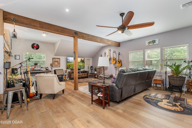 3101 Shore Dr, Grove, OK 74344 - living room with light wood-style flooring, a ceiling fan, and recessed lighting
