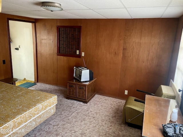721 W Chestnut, Carthage, MO 64836 - bedroom with wood walls and carpet floors
