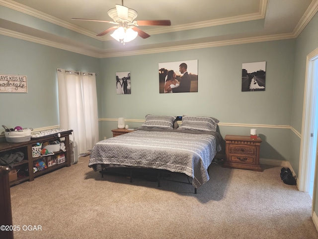 1502 E 7th St, Lamar, MO 64759 - carpeted bedroom with a raised ceiling, crown molding, and ceiling fan
