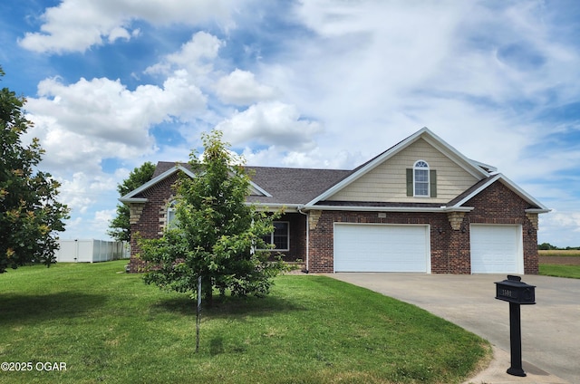 1502 E 7th St, Lamar, MO 64759 - view of front facade featuring concrete driveway, brick siding, a garage, and roof with shingles