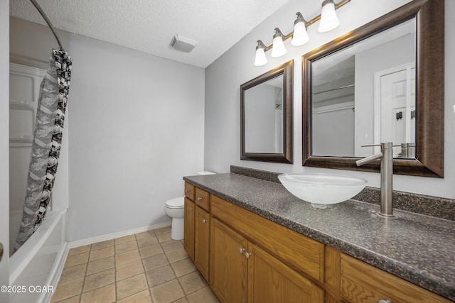3701 College View Dr, Joplin, MO 64801 - full bathroom with vanity, a textured ceiling, and shower / bathtub combination with curtain