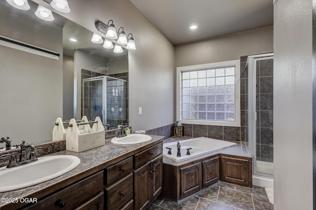 917 Monroe Cir, Carl Junction, MO 64834 - bathroom with a shower stall, double vanity, and a garden tub