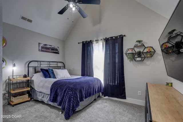 917 Monroe Cir, Carl Junction, MO 64834 - carpeted bedroom with high vaulted ceiling and ceiling fan