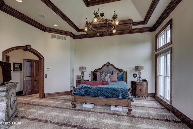 1126 Carrington Ter, Joplin, MO 64804 - carpeted bedroom featuring a high ceiling and crown molding