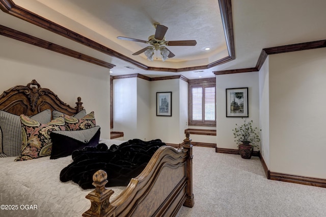 1126 Carrington Ter, Joplin, MO 64804 - bedroom featuring a tray ceiling, carpet, crown molding, a ceiling fan, and recessed lighting