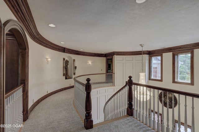 1126 Carrington Ter, Joplin, MO 64804 - corridor with an upstairs landing, ornamental molding, and carpet