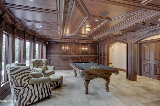 1126 Carrington Ter, Joplin, MO 64804 - game room with arched walkways, ornamental molding, wood walls, and pool table