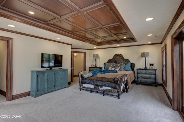1126 Carrington Ter, Joplin, MO 64804 - bedroom with light colored carpet, ornamental molding, coffered ceiling, and recessed lighting