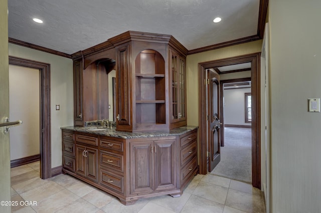 1126 Carrington Ter, Joplin, MO 64804 - full bathroom featuring crown molding, vanity, recessed lighting, and tile patterned floors