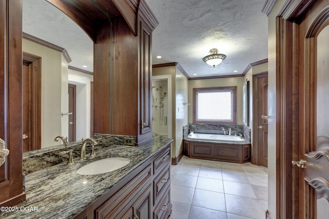 1126 Carrington Ter, Joplin, MO 64804 - full bath with crown molding, a bath, vanity, tile patterned floors, and a textured ceiling
