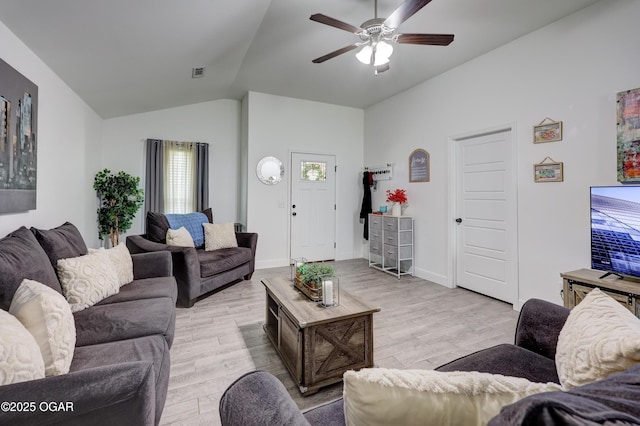 2008 Greydon Ln, Webb City, MO 64870 - living area with lofted ceiling, light wood-style flooring, and ceiling fan
