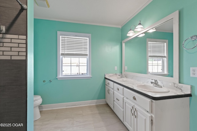119 Jared Blvd, Webb City, MO 64870 - full bath with double vanity, crown molding, healthy amount of natural light, and marble look tiles