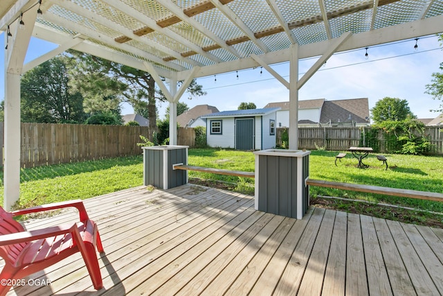119 Jared Blvd, Webb City, MO 64870 - wooden deck with a pergola, a fenced backyard, and a shed