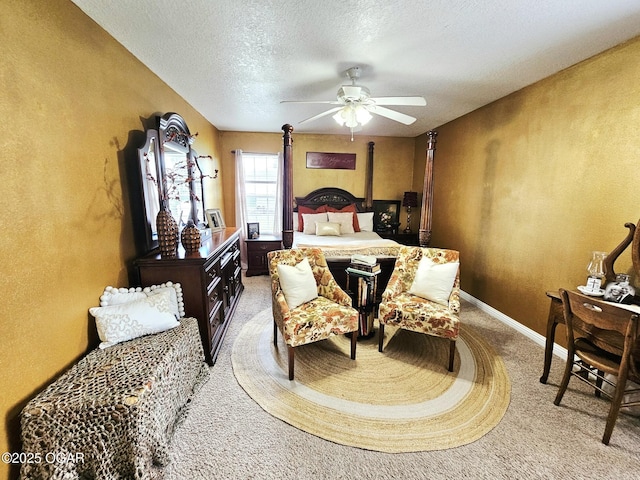 2813 Heartland Ave, Joplin, MO 64804 - bedroom with light carpet, a textured ceiling, ceiling fan, and a textured wall