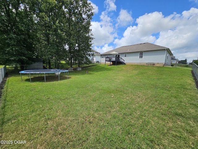 2813 Heartland Ave, Joplin, MO 64804 - fenced backyard featuring a trampoline, stairway, and a deck