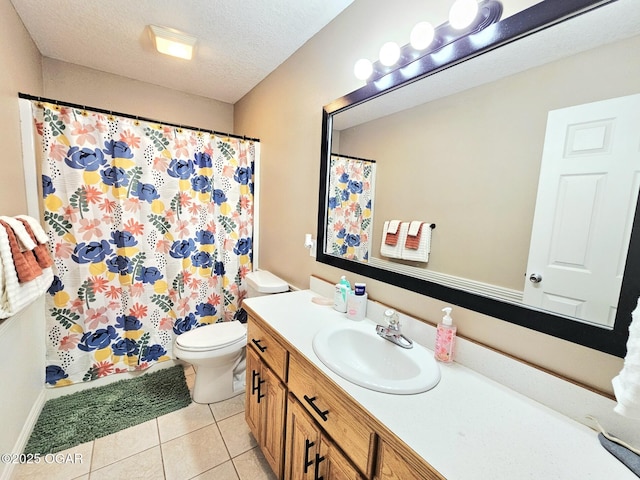 2813 Heartland Ave, Joplin, MO 64804 - bathroom with vanity, tile patterned floors, a textured ceiling, and a shower with shower curtain