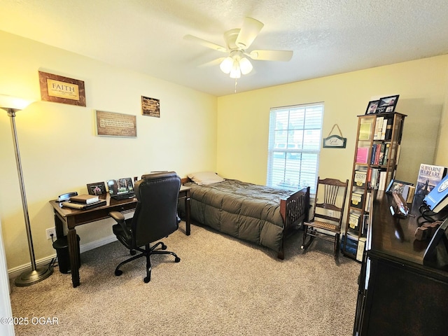 2813 Heartland Ave, Joplin, MO 64804 - bedroom featuring light carpet, an office area, ceiling fan, and a textured ceiling