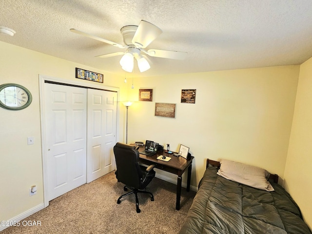 2813 Heartland Ave, Joplin, MO 64804 - carpeted bedroom with a textured ceiling, a closet, ceiling fan, and an office area