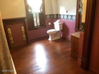 729 W Central Ave, Carthage, MO 64836 - bathroom with wainscoting, wood finished floors, and vanity