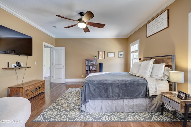 3510 Notting Hill Cir, Joplin, MO 64804 - bedroom featuring crown molding, wood finished floors, and a ceiling fan