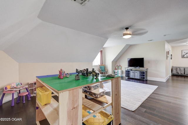 3510 Notting Hill Cir, Joplin, MO 64804 - recreation room featuring wood finished floors, lofted ceiling, and a ceiling fan