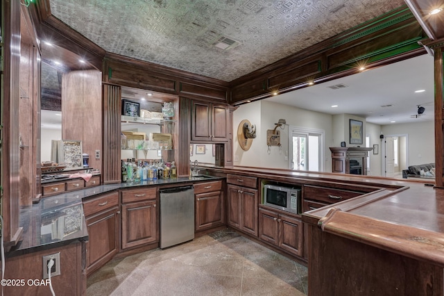 3510 Notting Hill Cir, Joplin, MO 64804 - kitchen with appliances with stainless steel finishes, an ornate ceiling, and dark countertops