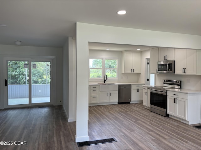 12807 Larissa Ln, Neosho, MO 64850 - kitchen with appliances with stainless steel finishes, healthy amount of natural light, light wood finished floors, light countertops, and recessed lighting