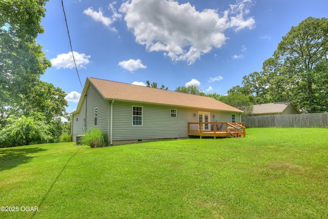 121 Fawn Trl, Seneca, MO 64865 - back of property with a wooden deck and crawl space