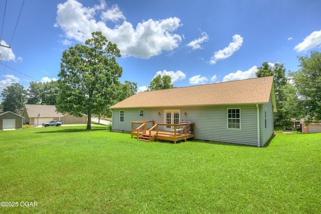 121 Fawn Trl, Seneca, MO 64865 - back of house with a deck, french doors, and a yard