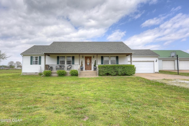 23841 Jaguar Rd, Oronogo, MO 64855 - view of front of property featuring covered porch, driveway, a front yard, and a garage