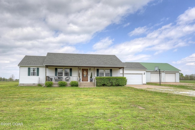 23841 Jaguar Rd, Oronogo, MO 64855 - view of front of property with concrete driveway, a porch, and a front yard