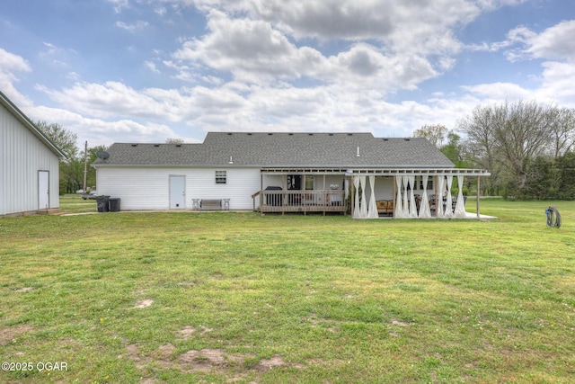 23841 Jaguar Rd, Oronogo, MO 64855 - back of house featuring a yard, a wooden deck, a patio area, and a shingled roof