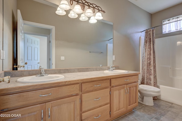 3024 N Chandler Ave, Joplin, MO 64801 - bathroom featuring double vanity, tile patterned flooring, and shower / tub combo with curtain