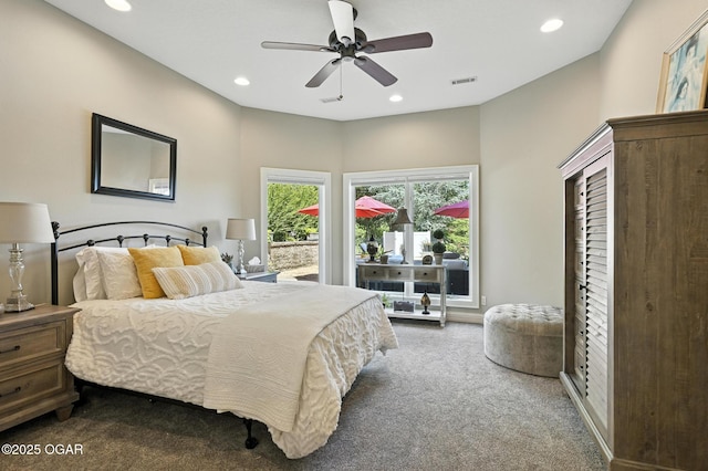 5738 Deer Park Ln, Joplin, MO 64804 - bedroom featuring carpet floors, recessed lighting, and a ceiling fan