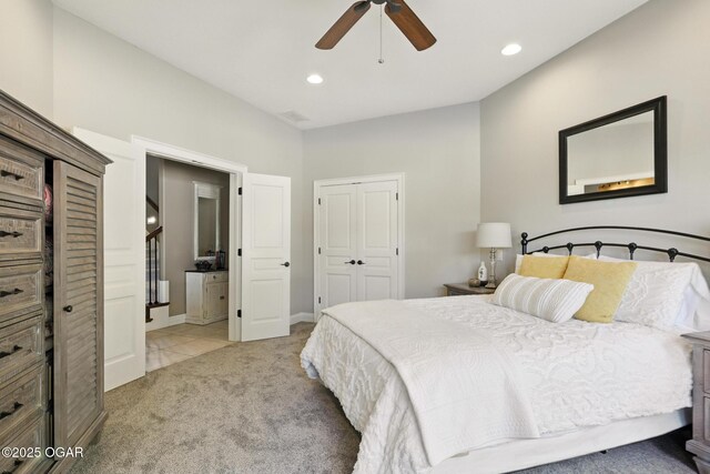 5738 Deer Park Ln, Joplin, MO 64804 - bedroom featuring carpet floors, recessed lighting, and a ceiling fan