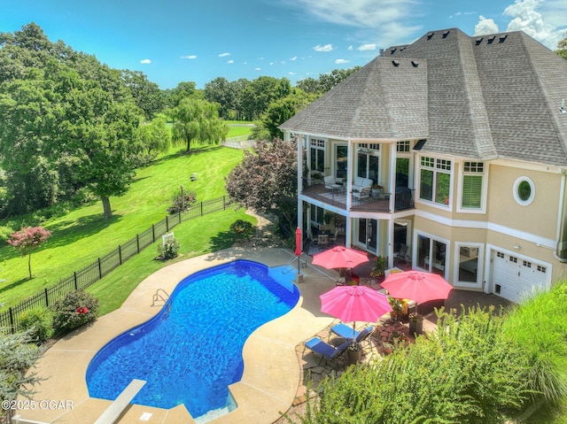 5738 Deer Park Ln, Joplin, MO 64804 - view of pool with a fenced backyard, a patio area, and view of wooded area