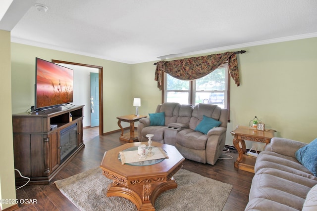3508 Dirr Ave, Parsons, KS 67357 - living area featuring crown molding and dark wood-style flooring