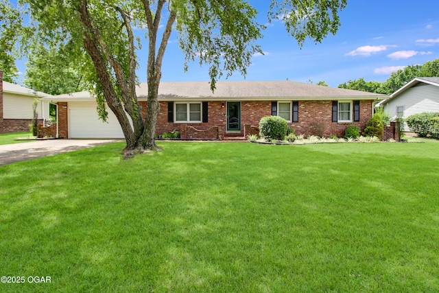 3508 Dirr Ave, Parsons, KS 67357 - ranch-style home featuring an attached garage, a front lawn, concrete driveway, and brick siding
