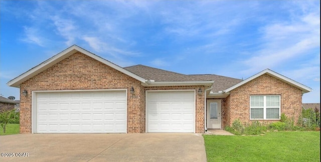 2036 S Ozark, Joplin, MO 64804 - ranch-style house with driveway, an attached garage, brick siding, roof with shingles, and a front yard