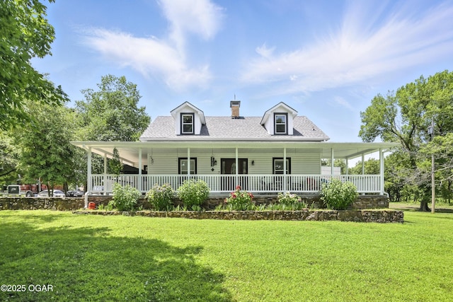 25327 Central Ave, Joplin, MO 64801 - view of front facade featuring covered porch, a front lawn, a chimney, and a shingled roof