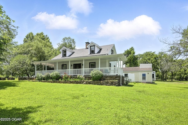25327 Central Ave, Joplin, MO 64801 - view of front of property with covered porch, a chimney, a front lawn, and roof with shingles