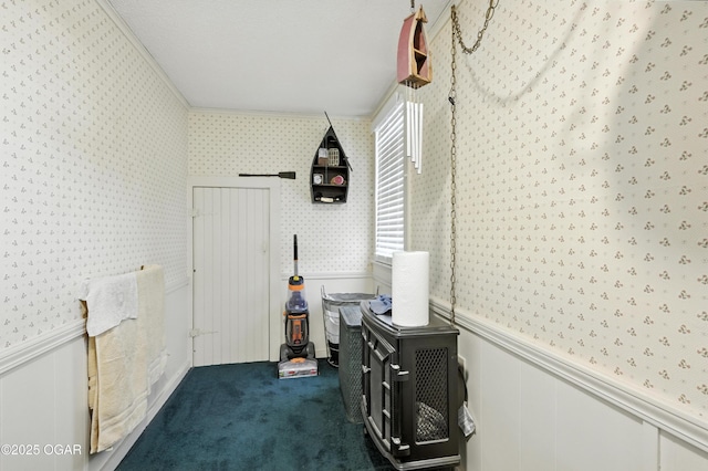 25327 Central Ave, Joplin, MO 64801 - office with wallpapered walls, wainscoting, carpet floors, and a decorative wall